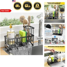 Kitchen Sink Organizer with Brush Holder Sponge Dispenser Rustproof Stainless...