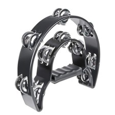 Half Moon Musical Tambourine Double Row Metal Jingles Hand Held Black