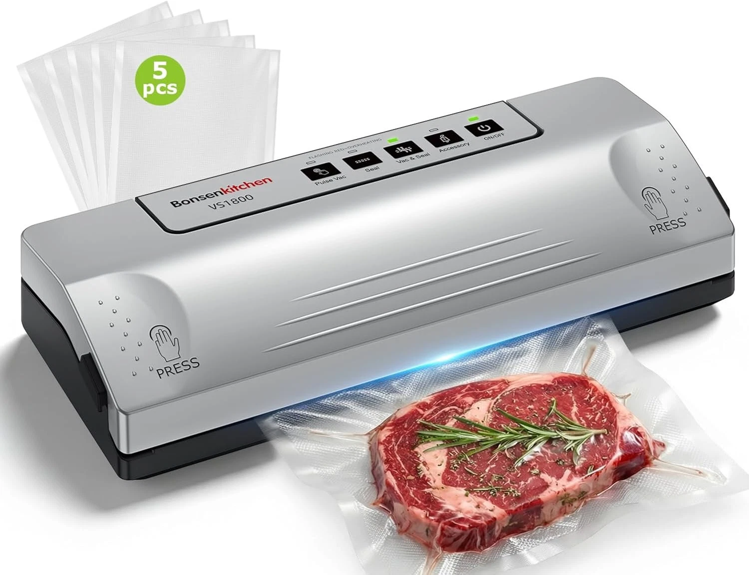 Vacuum Sealer Machine for Sous Vide & Food Preservation, 65KPa Suction, 30cm
