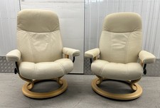 Ekornes Stressless Cream Leather Consul Recline & Swivel Chairs 1 Medium 1 Small