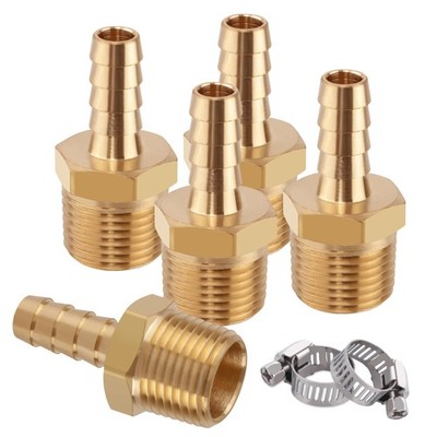 5 Pcs Brass Hose Barb Fittings 3/8'' 1/2'' NPT Air Repair Kit Male Thread Adapter