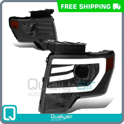Headlights LED Bar DRL Projector Headlamps Smoked Amber for 2009-2014 Ford F150