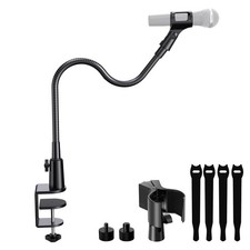 19" Flexible Gooseneck Mic Stand with Desk Clamp Heavy Duty with 2 Mic Hol...