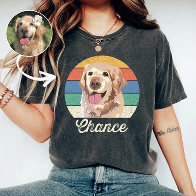 Custom Pet Portrait Retro Vintage Comfort Tee Personalized Dog Cat Shirt