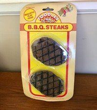 REALISTIC FOODLES TIKES PLAY FUN FOOD 2 BBQ STEAKS QUALITY VINTAGE RARE NEW