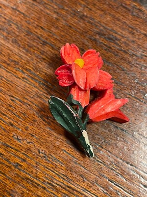 Broche Ancienne Fleur Peinte à La Main - Bijou Vintage - Sans Marque