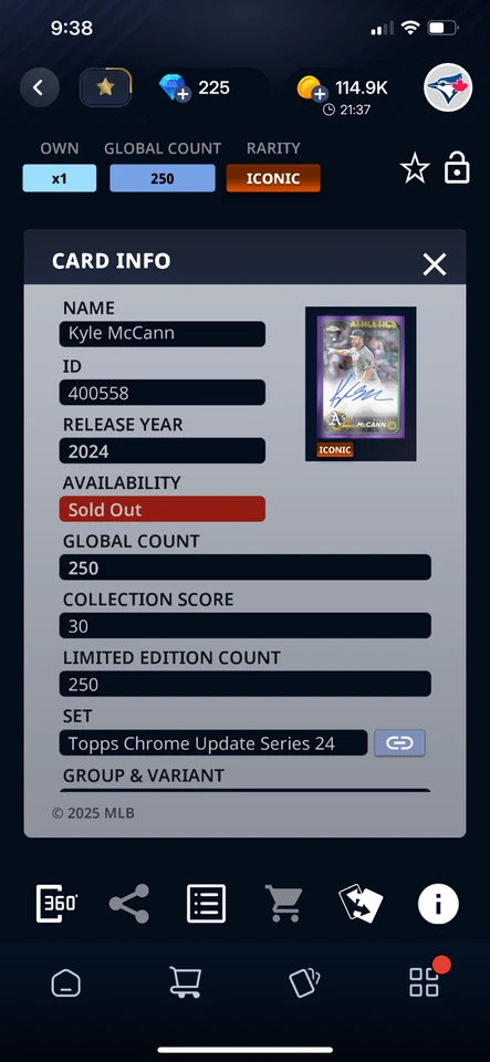 DIGITAL Topps Bunt Chrome Update 24 Kyle McCann Purple Signature 250cc Rookie - Image 2 of 2