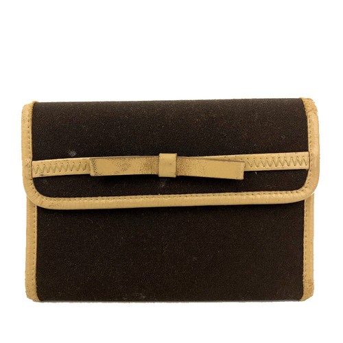 MIU MIU Logo Ribbon Canvas Leather Trifold Wallet Brown/8BD1044