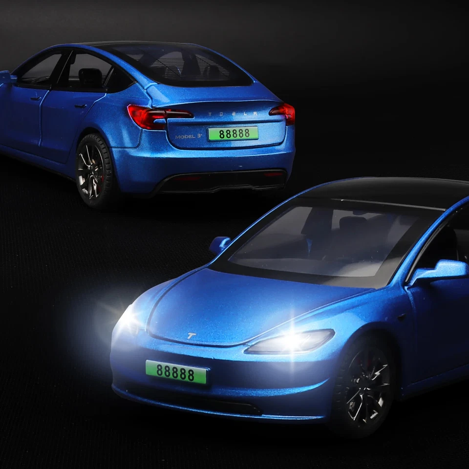 2024 New 1:32 Model3 Model 3 Alloy Muscle Car Model Sound Light Pull Back Toy - Image 4 of 4