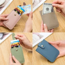 Leather Minimalist Credit Card Holder Wallets RFID Blocking Pull Up Pocket Purse