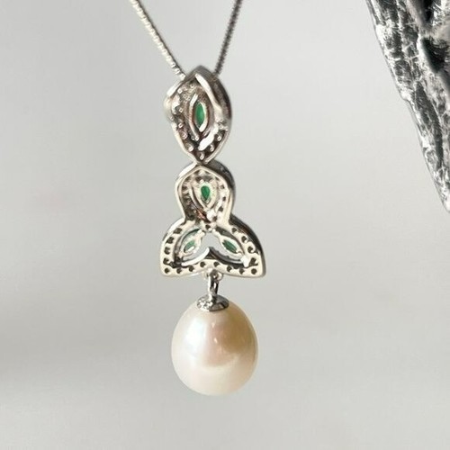 925S Green Gemstones Freshwater Pearl Pendant Necklace And Stud Earring Set - Picture 6 of 9