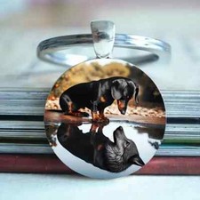 Dachshund Dreamy Reflection Keychain Key Ring Purse Handbag Car Charm Backpack