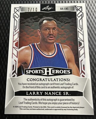 2024 Leaf Sports Heroes Larry Nance Sr. 7/10 Autograph - Card #BA