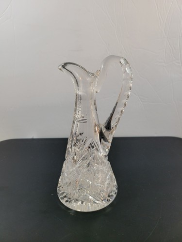 Vintage American Brilliant Hobstar Cut Glass Oil Cruet 8" - Picture 6 of 10