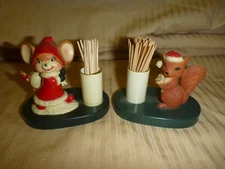 Vintage Christmas Mouse & Squirrel toothpick Holder Old China & Hong Kong