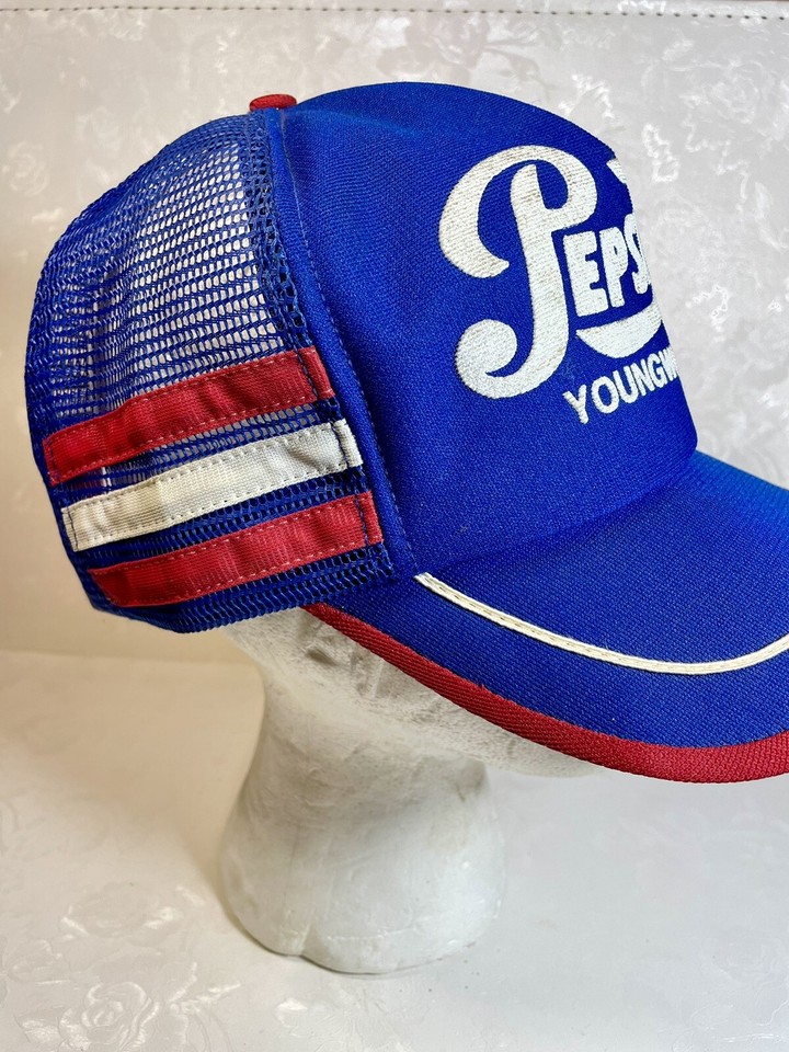 Vintage Pepsi Cola Soda 3Stripe Snapback Trucker Hat USA Youngwood Pa