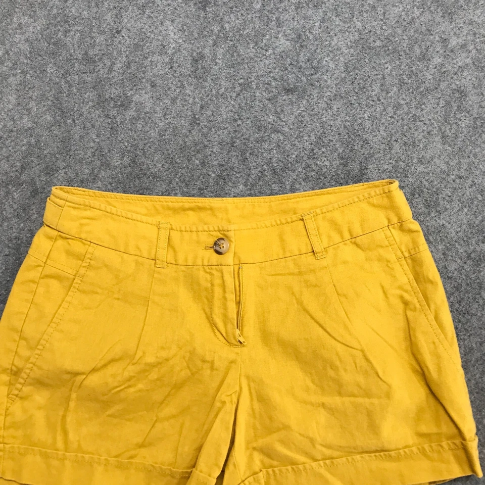 Pantalones Cortos Willi Smith Mujer Talla 2 Amarillo Mostaza Lino Pantalones Cortos Plisados Delanteros Foto 3 de 4