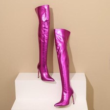 Over Knee High Boots Stiletto Heel Pointy Toe Womens Zip Shiny Shoes Party Club