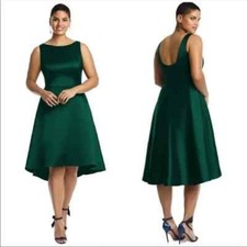 Alfred Sung Hunter Green Sateen Twill High Low Cocktail Dress Size 18 $208 D697W