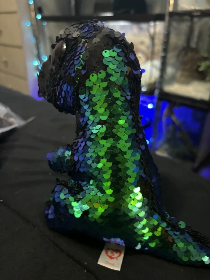 Gorro Boos Crunch El Dinosaurio Lentejuelas Abatibles Púrpura Ojos Brillantes 7" Foto 2 de 4