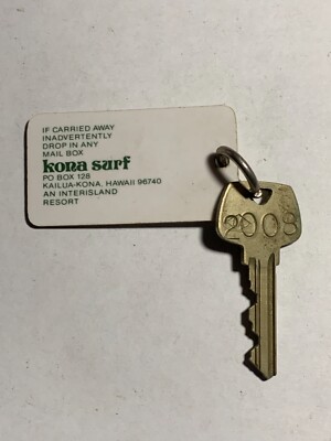 Kona Surf Hotel Motel Room Key Fob with Key Kailua-Kona Hawaii #2008 RARE