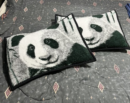 VTG Biederlack Panda Bear Pillow Shams Pair Fleece Plush 20x20 Black White Green - Picture 8 of 11