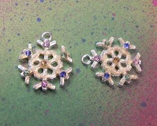 5 Silver Plate Enamel Rhinestone Snowflake Christmas Winter Charms Snow Flakes