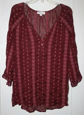 Olive & Oak Women's Blouse Semi Sheer 3/4 Sleeve Embroidered Brown Size 3X