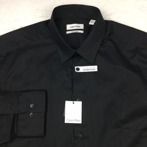 Calvin Klein Dress Shirt Men's 17-34/35 Black Slim Fit Stretch NWT!