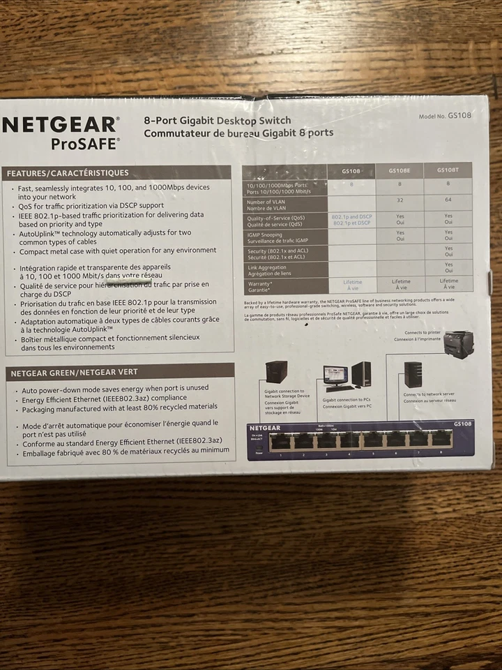NETGEAR Pro Safe FS108 8-Ports 10/100 MBPS Fast Ethernet Switch new sealed - Image 2 of 4