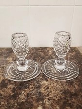Vintage Webb Corbett Candle Sticks Pair Cut Glass Lead Crystal Signed