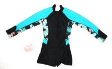 SiySiy 1 Piece Tummy Control Bandeau Rash Guard Long Sleeve Swimsuit Womens M