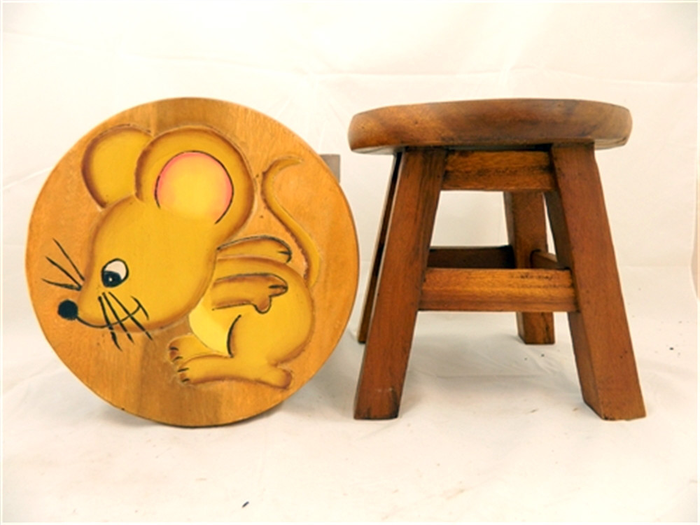 Childs Childrens Wooden Stool - Mouse Step Stool