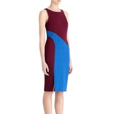 RACHEL ROY Size 8 Burgundy Blue Sheath Dress Crepe Textured Inset Work Wear