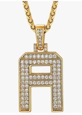 Initial A, Clear CZ Crystal Bling 18k Gold Plated Pendant Necklace. Brand Boxed 