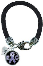 Custom Esophageal Cancer Awareness Ribbon Leather Bracelet Jewelry Initial