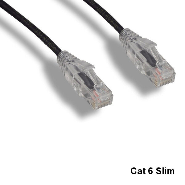 Kentek 1ft Black Slim Cat6 Ethernet Cable with Clear Boot 28AWG 3.6MM OD