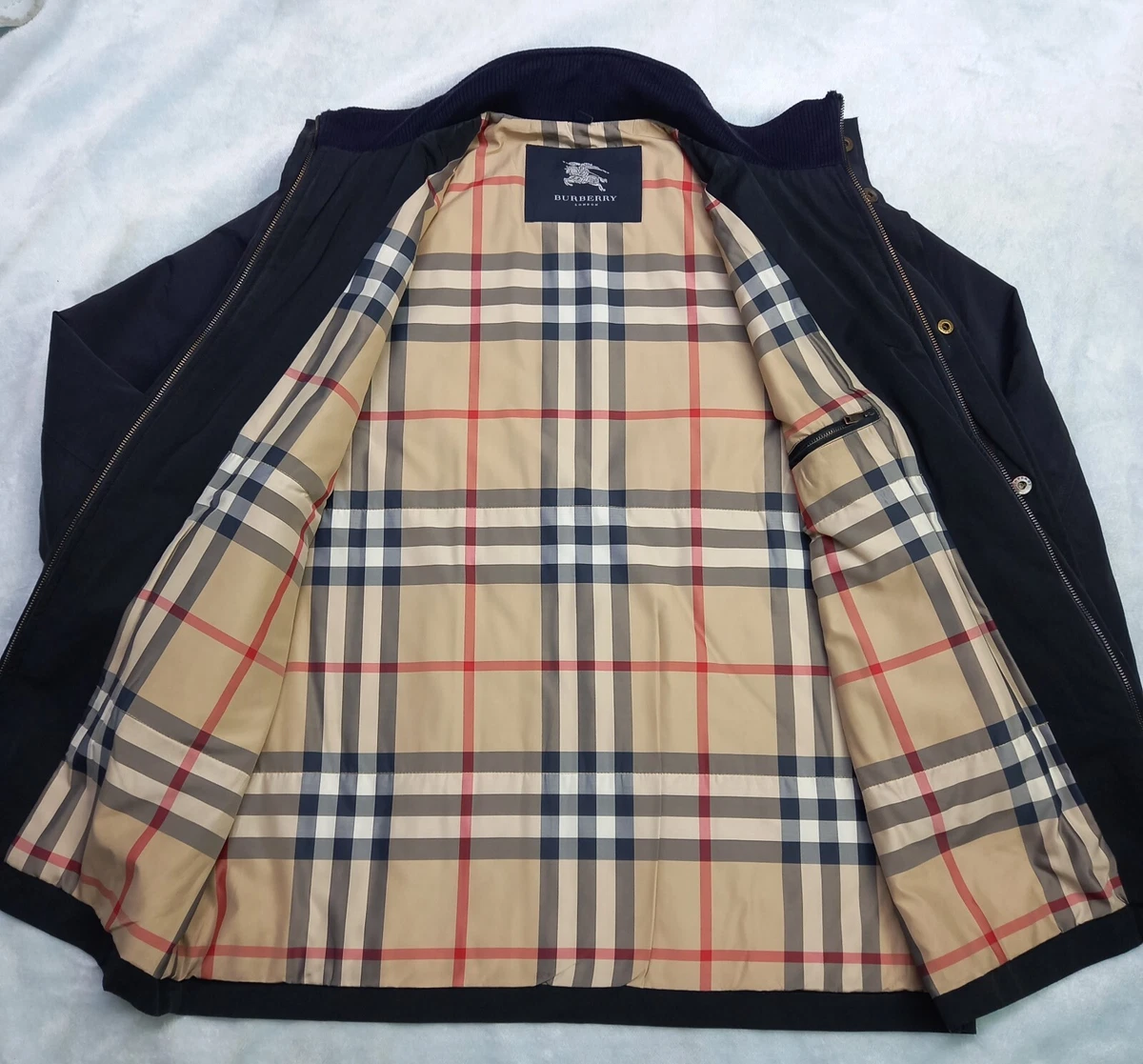 Burberry LONDON Coat Jacket Nova Check Blue Cotton Polyester Lined Men's Size L