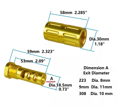 5/8x24 TPI Muzzle Brake - Aluminum Forwarder, Fits .300 BLK, .308, 7.62mm Rifles