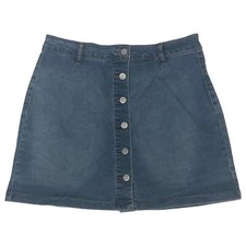 Womens Blue Jean Denim Button Front Mini Skirt
