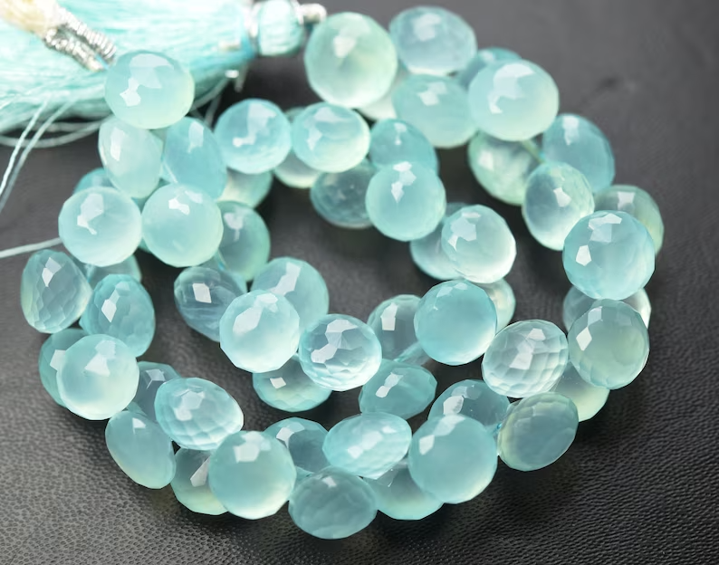 10 Pcs Natural Aqua Chalcedony Onion Beads Faceted Briolette - Main Image