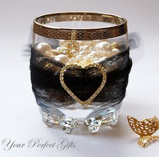12 HEART 1.5" Wedding Gold Rhinestone Diamante Buckles