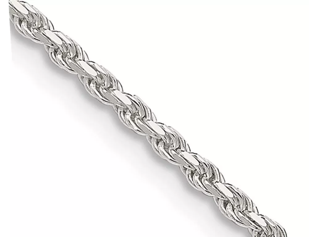 Sterling Silver Diamond Cut Rope Chain Necklace 18 Inches 1.85 mm