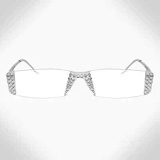 JIMMY CRYSTAL Women's Rimless Swarovski Crystal Silver Readers Glasses