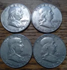 Lot of 4 Franklin Half Dollars -- 1960, 1961, 1962 and 1963 -- 90% Silver
