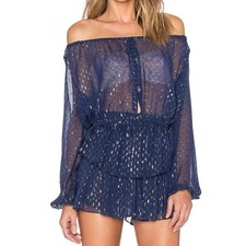 LoveShackFancy Blue Metallic Two Piece Skirt Set