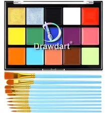 Drawdart Face Body Paint Kit, 15 Colors Face Painting Palette with 10 Pcs Ar...