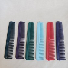 Lot Of Six 6 Plastic Vintage Pocket Combs Asst Color Hair Style Beautician