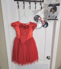Princess Dress Red Ball Gown Tulle Roses Pearl Accent White Shaw Size 110 US4/5