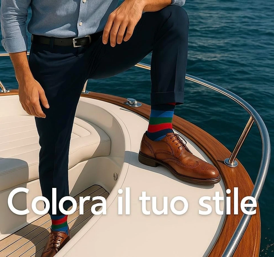 6 Paia Calze Uomo Lunghe Filo Di Scozia Fantasia Cotone Colorate Pois Righe Dise - Immagine 2 di 4